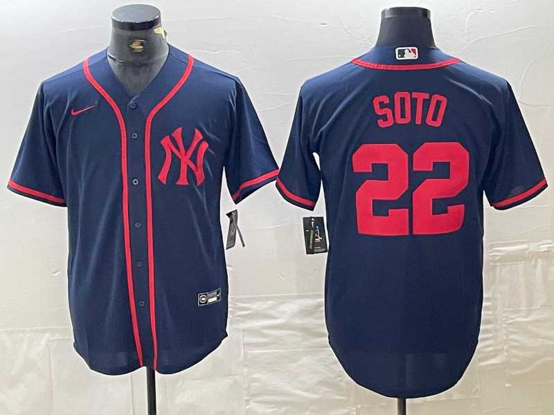 Men%27s New York Yankees #22 Juan Soto Navy Red Fashion Cool Base Jersey